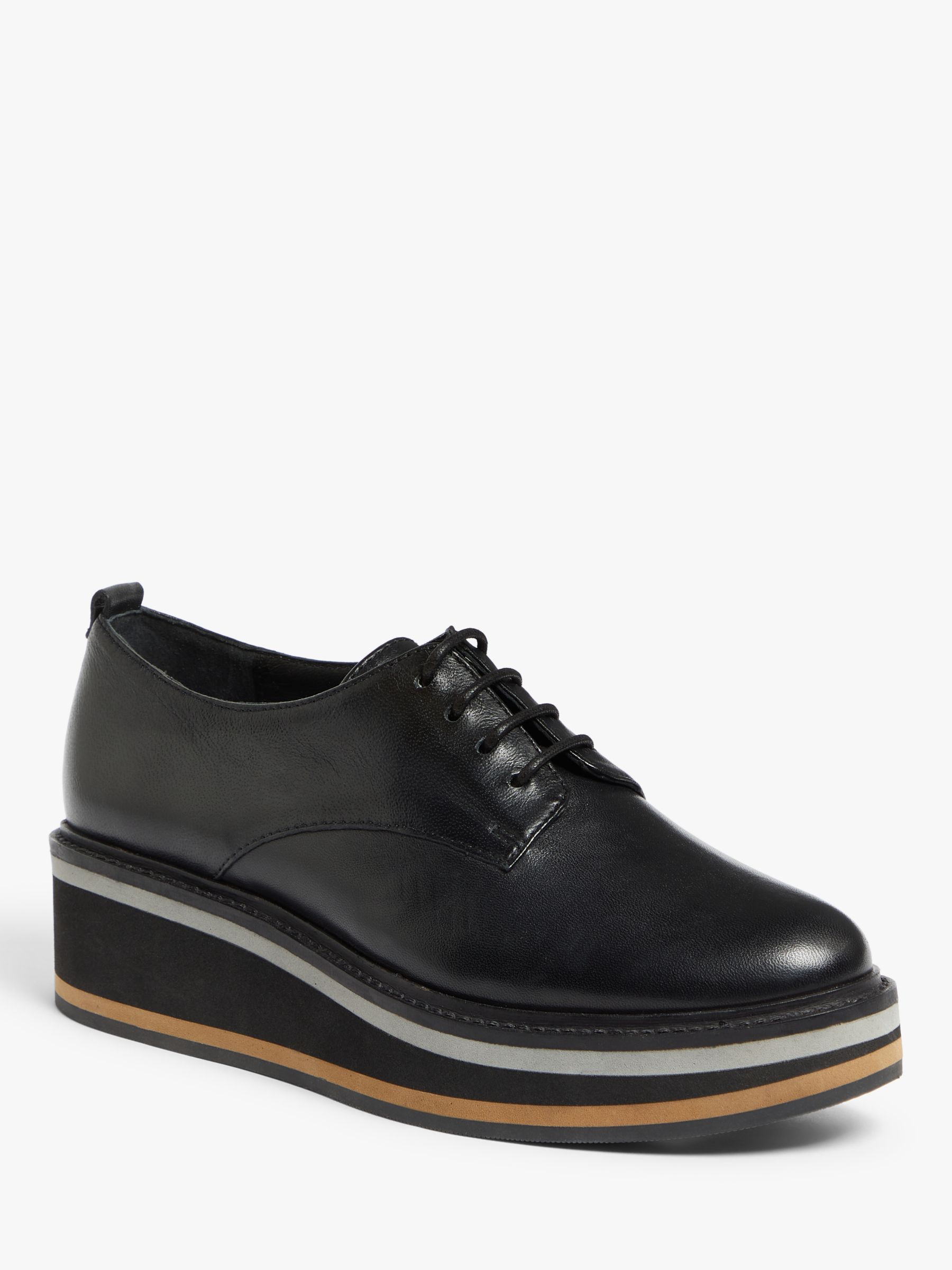 Kin Elisha Leather Flatform Brogue Shoes, Black at John Lewis & Partners