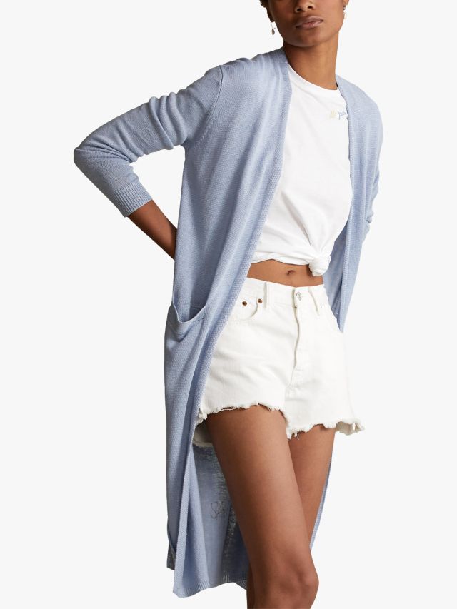 Polo Ralph Lauren Linen Long Cardigan, Light Blue, XS