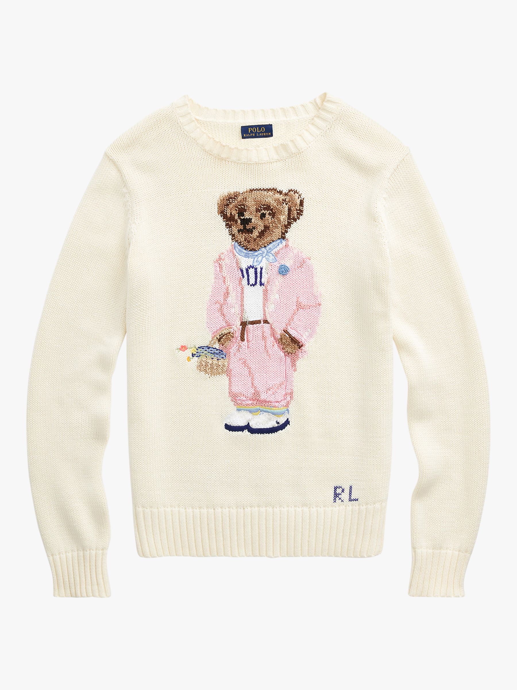 Polo Ralph Lauren Picnic Polo Bear Jumper, Cream, XS