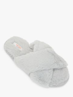 John Lewis ANYDAY Cross Faux Fur Slider Slippers, Grey, M