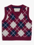 John Lewis Heirloom Collection Baby Check Knit Cashmere Blend Tank Top, Red/Multi, Red/Multi
