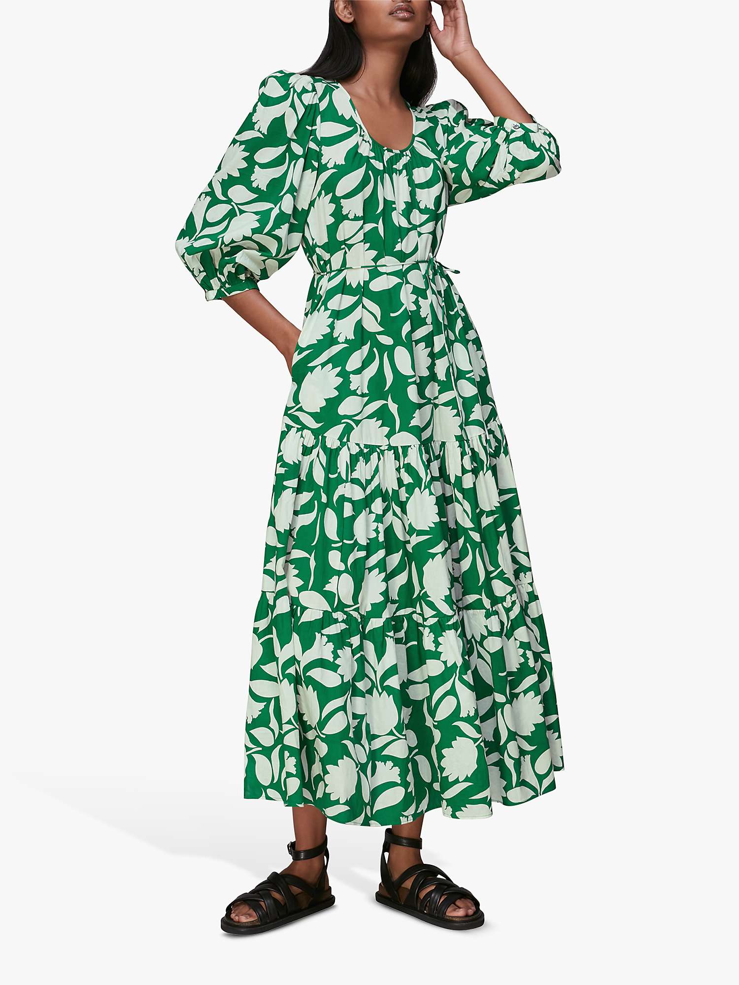 Buy Whistles Marni Floral Print Trapeze Dress, Green/Multi Online at johnlewis.com