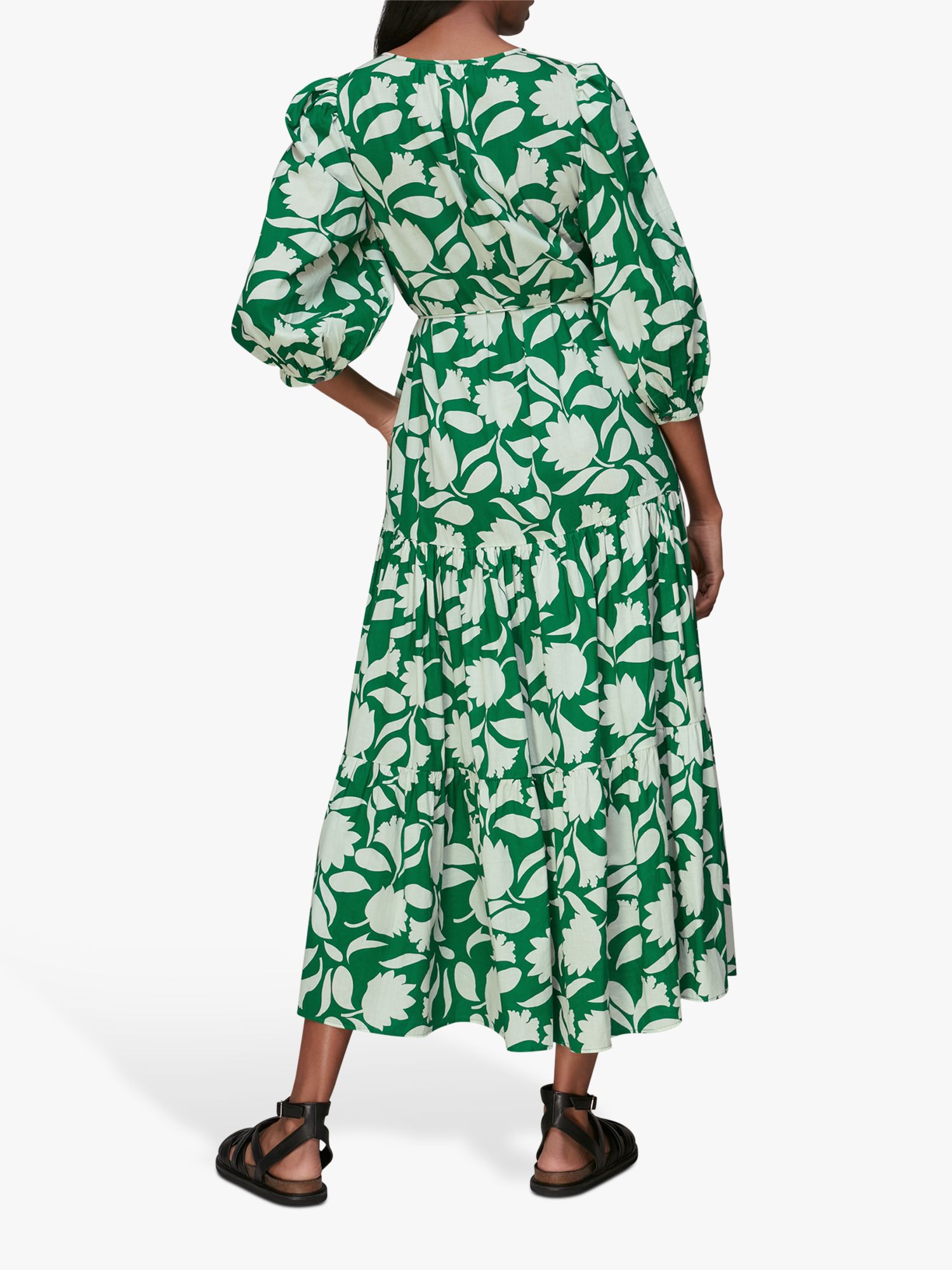 Whistles Marni Floral Print Trapeze Dress, Green/Multi at John Lewis ...