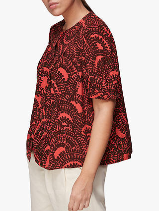 Whistles Scallop Print Puff Sleeve Blouse, Red