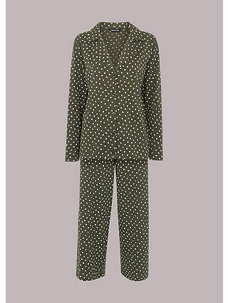 Whistles Spot Print Cotton Pyjama Set, Green