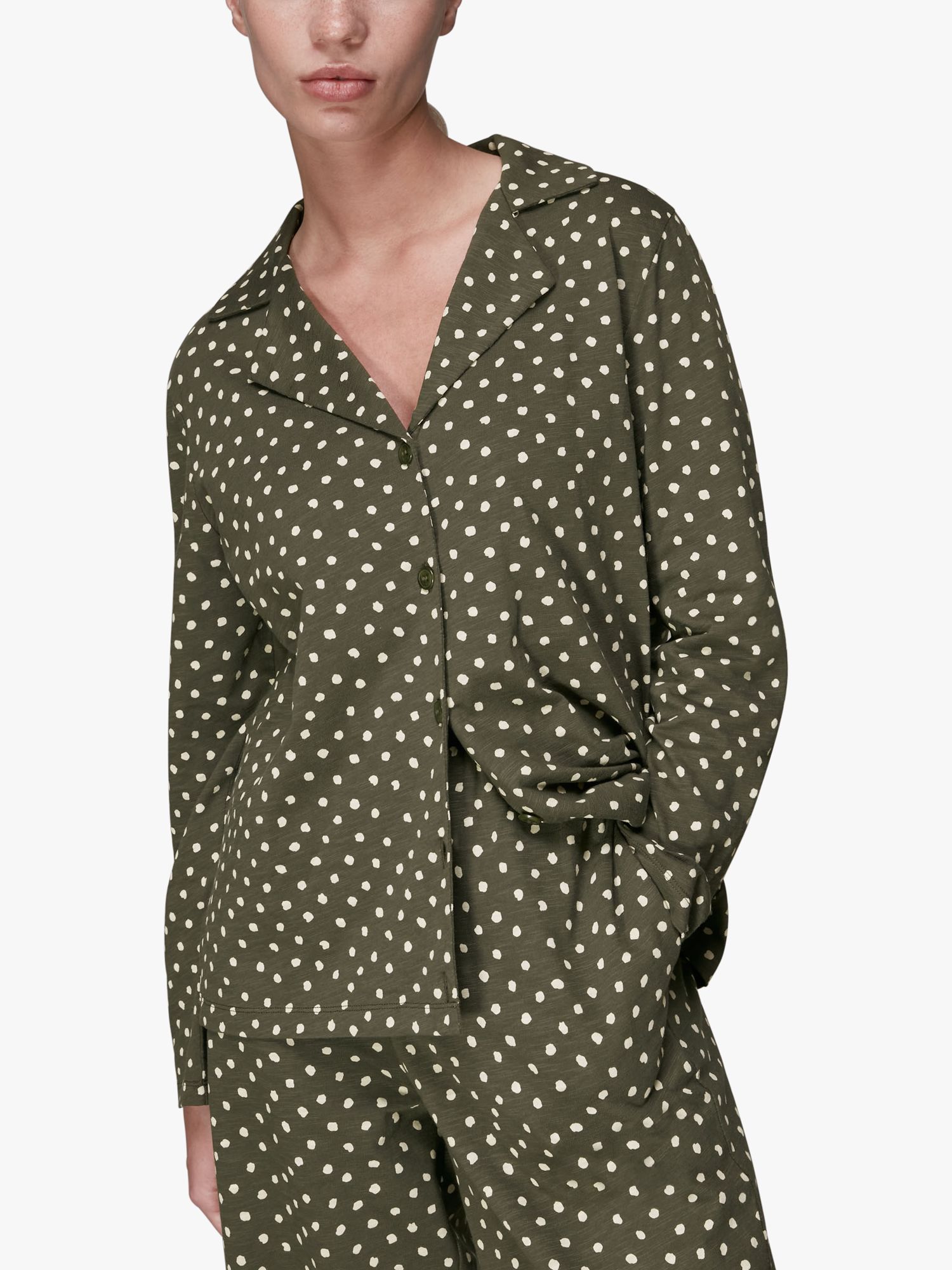 Buy Whistles Spot Print Cotton Pyjama Set, Green Online at johnlewis.com