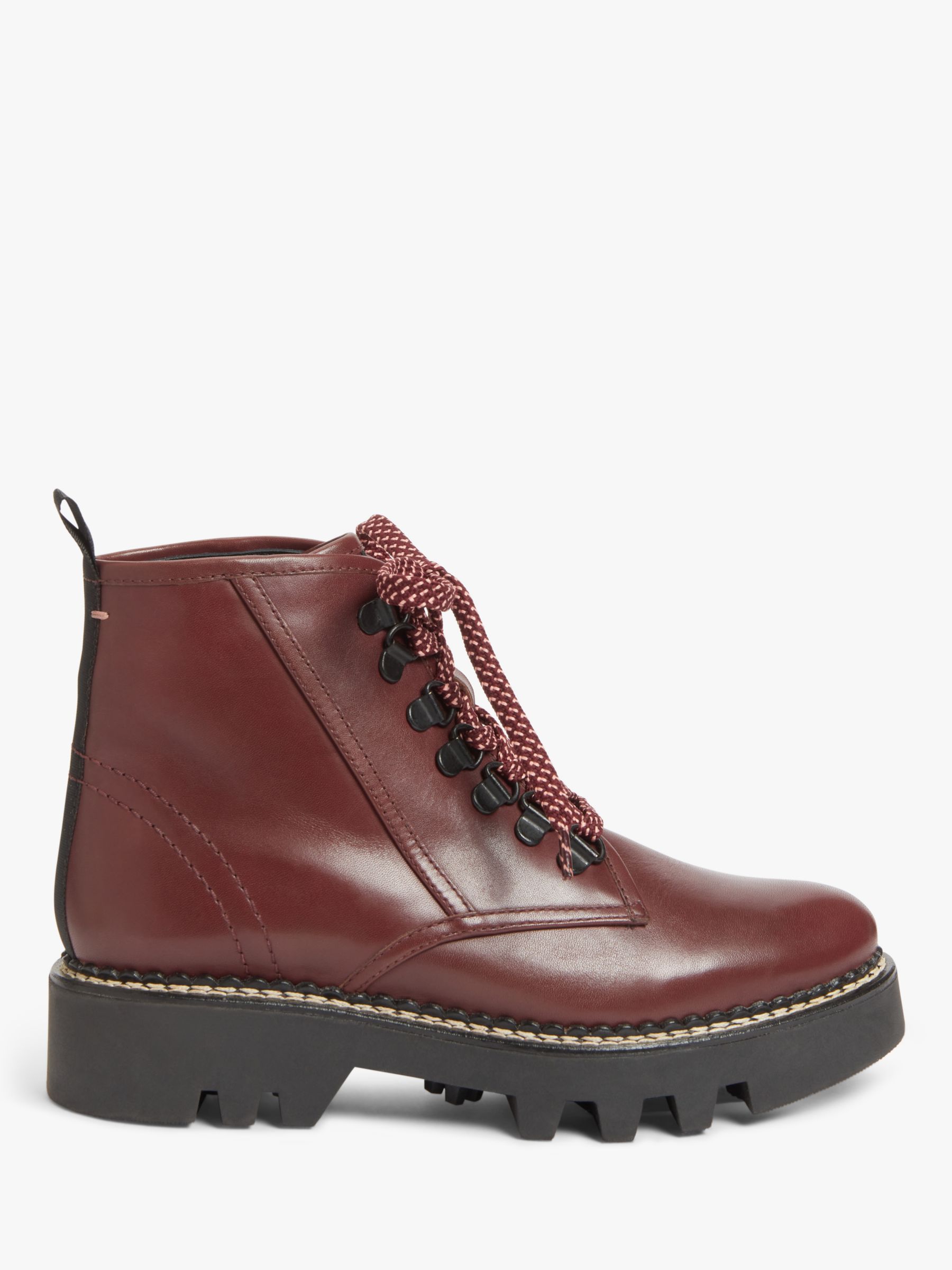 Kin Pinner Leather Lace Up Chunky Boots, Burgundy at John Lewis & Partners