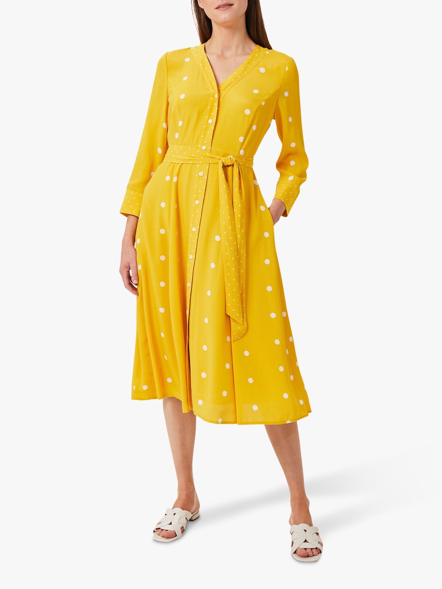 Hobbs Talia Polka Dot Knee Length Dress, Yellow/Ivory at John Lewis ...