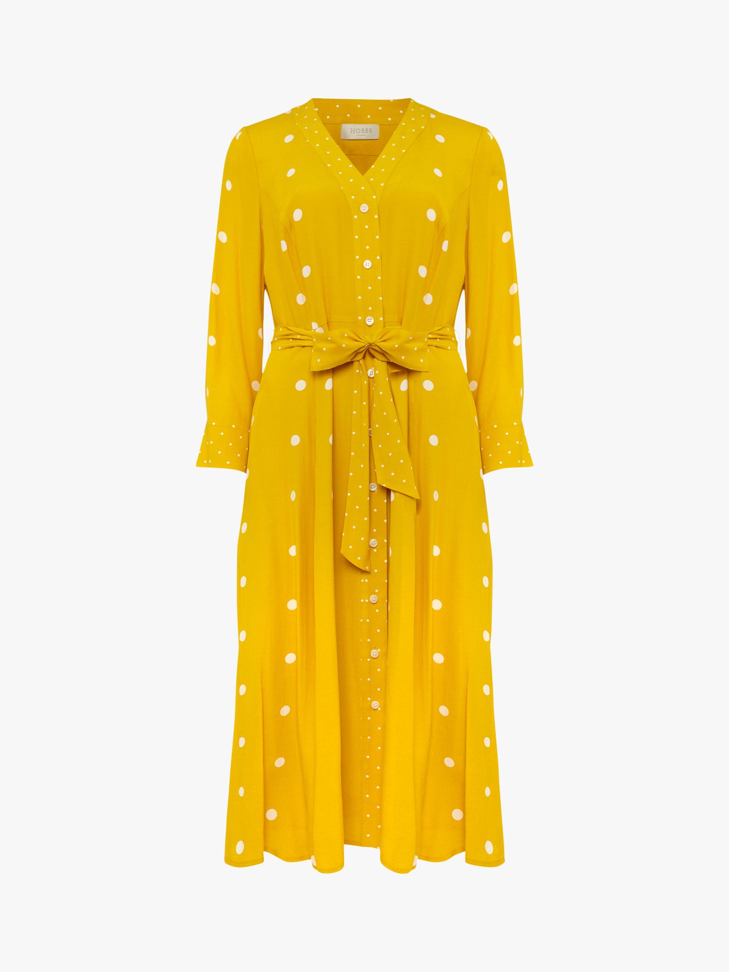 Hobbs Talia Polka Dot Knee Length Dress, Yellow/Ivory at John Lewis