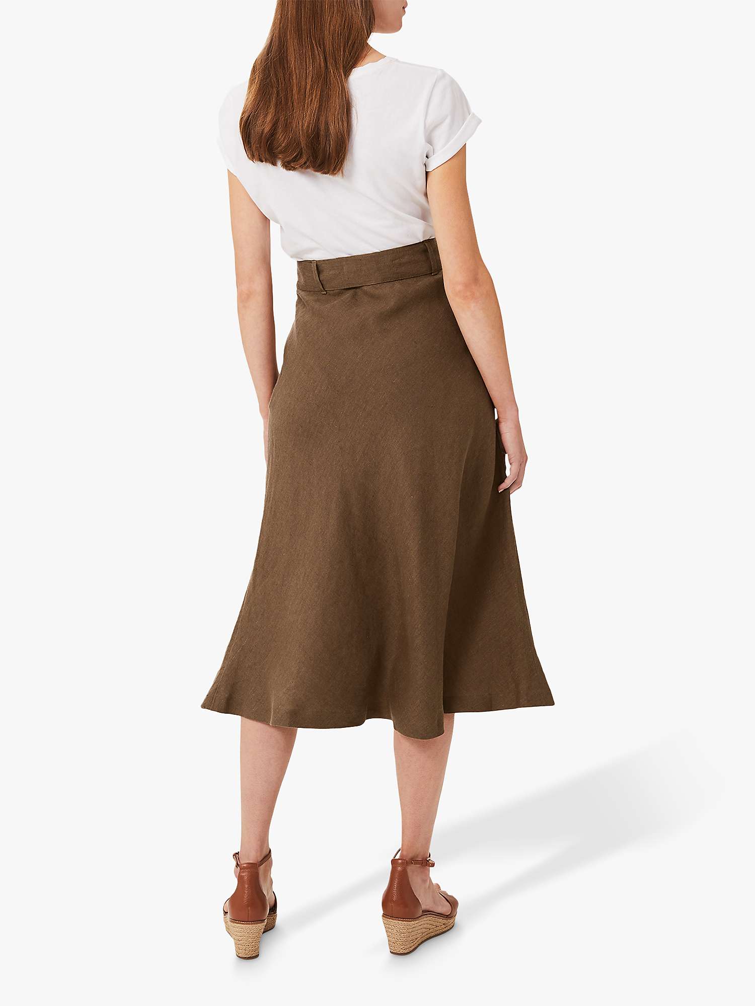 Hobbs Josephine Linen Midi Skirt, Brown at John Lewis & Partners