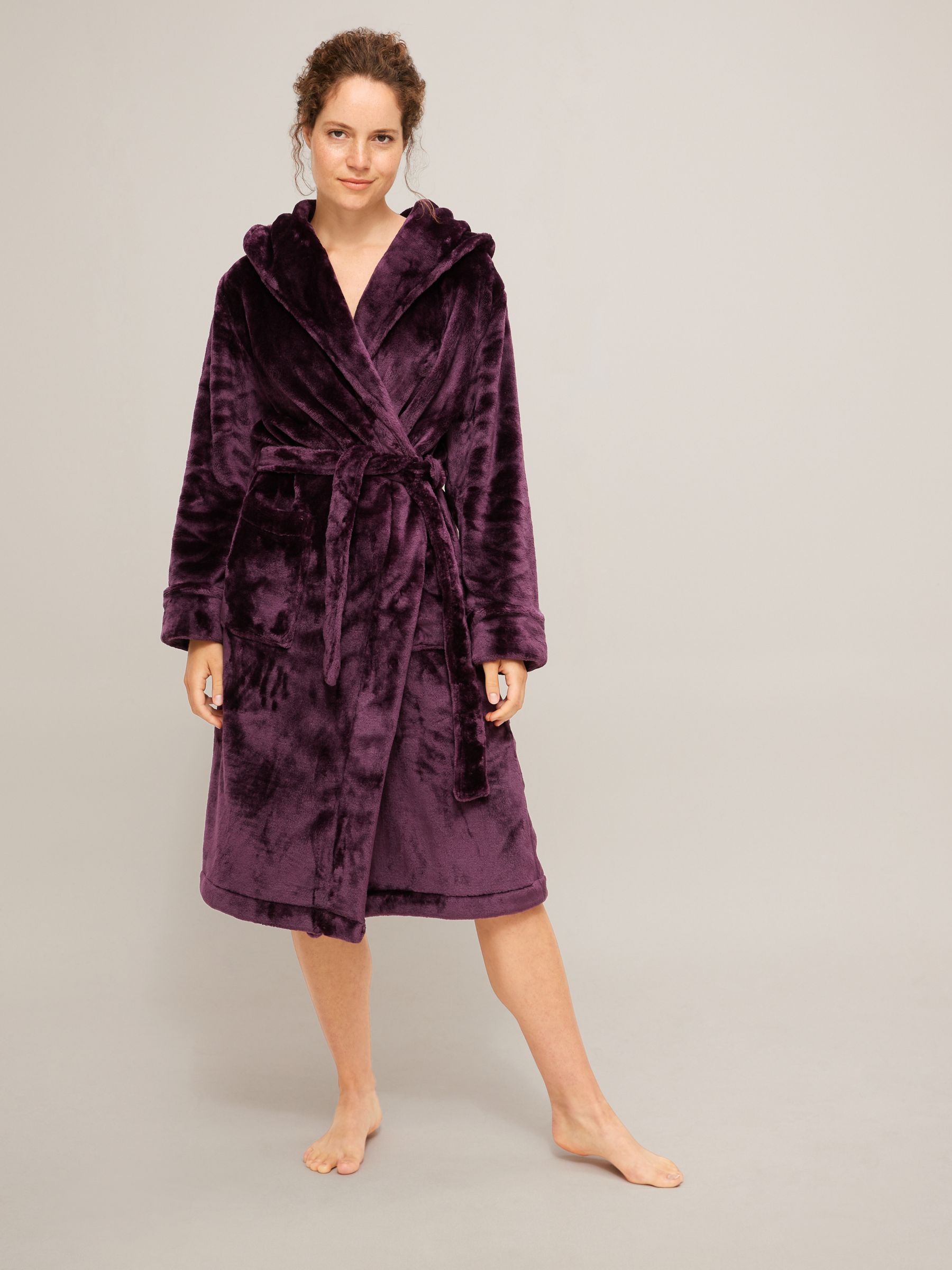 John Lewis Cece Luxury Shimmer Dressing Gown, Berry, S