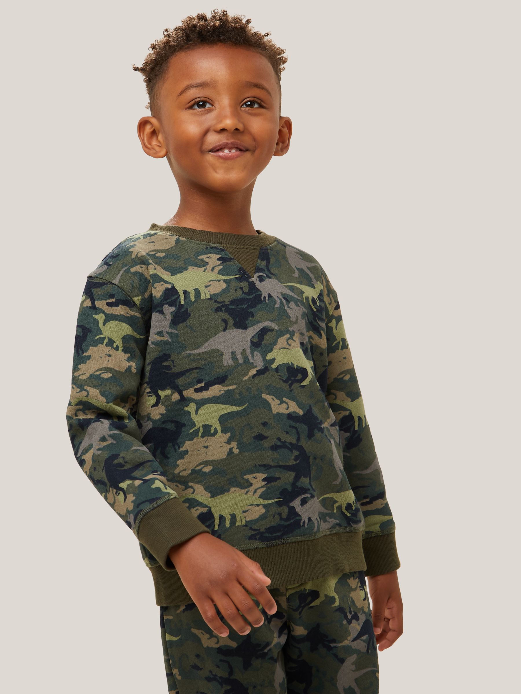 John Lewis Kids' Camouflage Dinosaur Jumper, Khaki