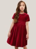 John Lewis & Partners Heirloom Collection Kids' Velour Smock Dress, Dark Red