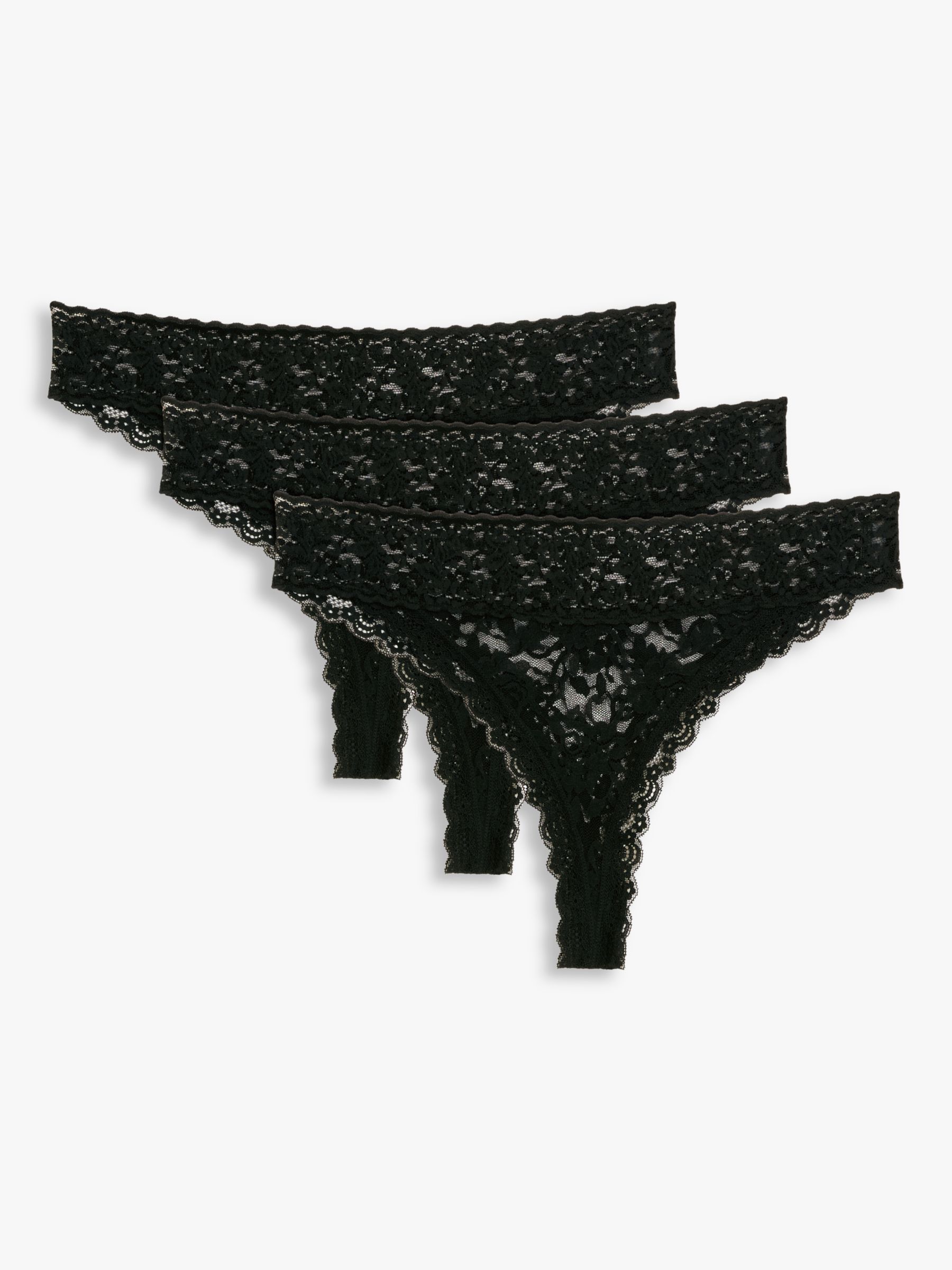 John Lewis ANYDAY Helenca Lace Brazilian Knickers, Pack of 3, Black at John  Lewis & Partners