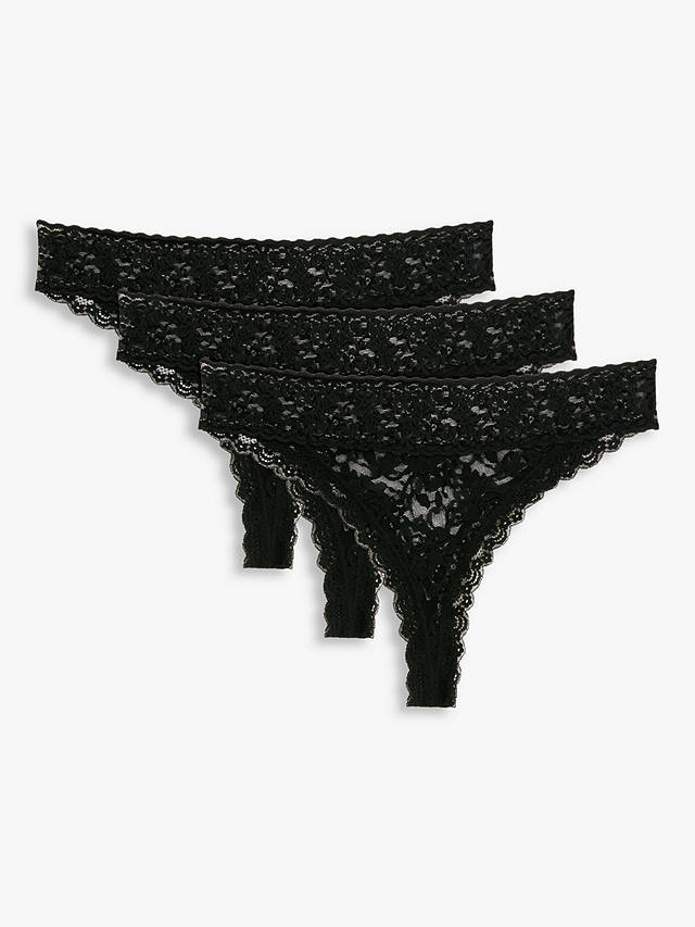 John Lewis ANYDAY Helenca Lace Brazilian Knickers, Pack of 3, Black