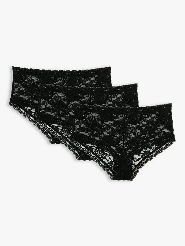 John Lewis ANYDAY Helenca Lace Short Knickers, Pack of 3, Black