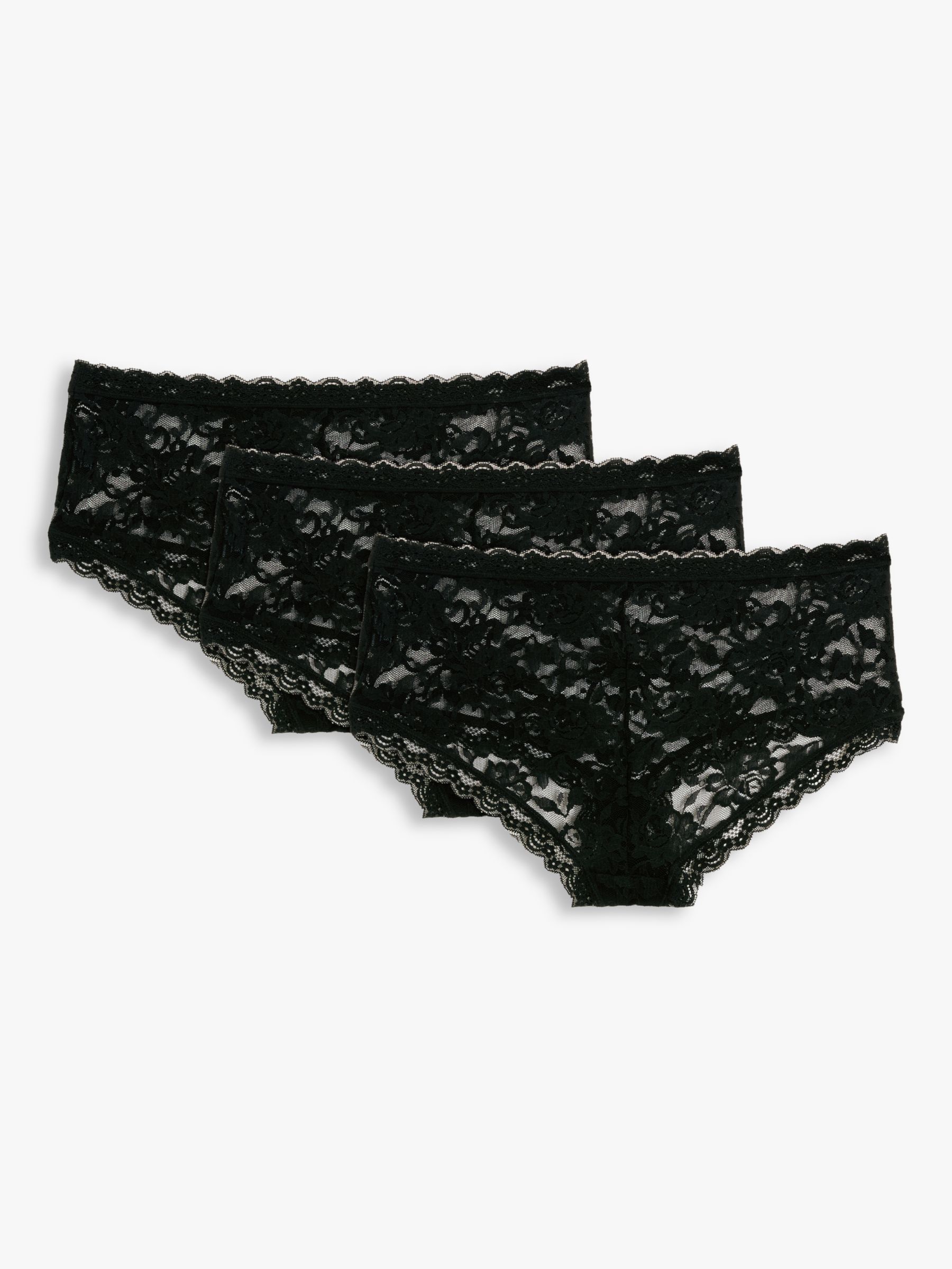 John Lewis ANYDAY Helenca Lace Short Knickers, Pack of 3, Black at John  Lewis & Partners
