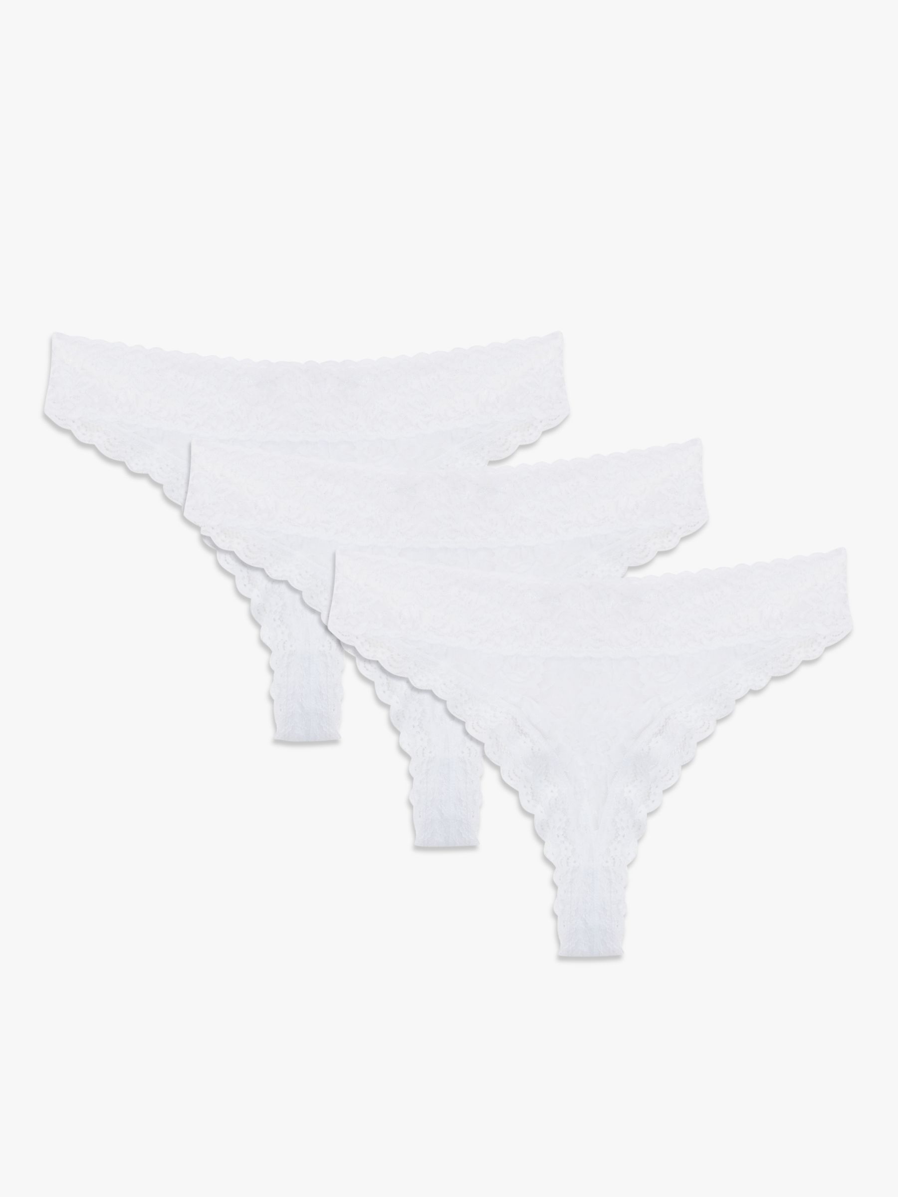 John Lewis ANYDAY Helenca Lace Brazilian Knickers, Pack of 3, White at ...