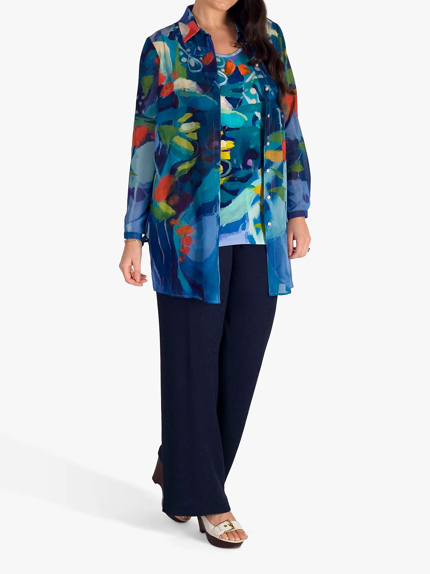 Buy chesca Garden Print Long Sleeve Chiffon Shirt, Blue/Multi Online at johnlewis.com