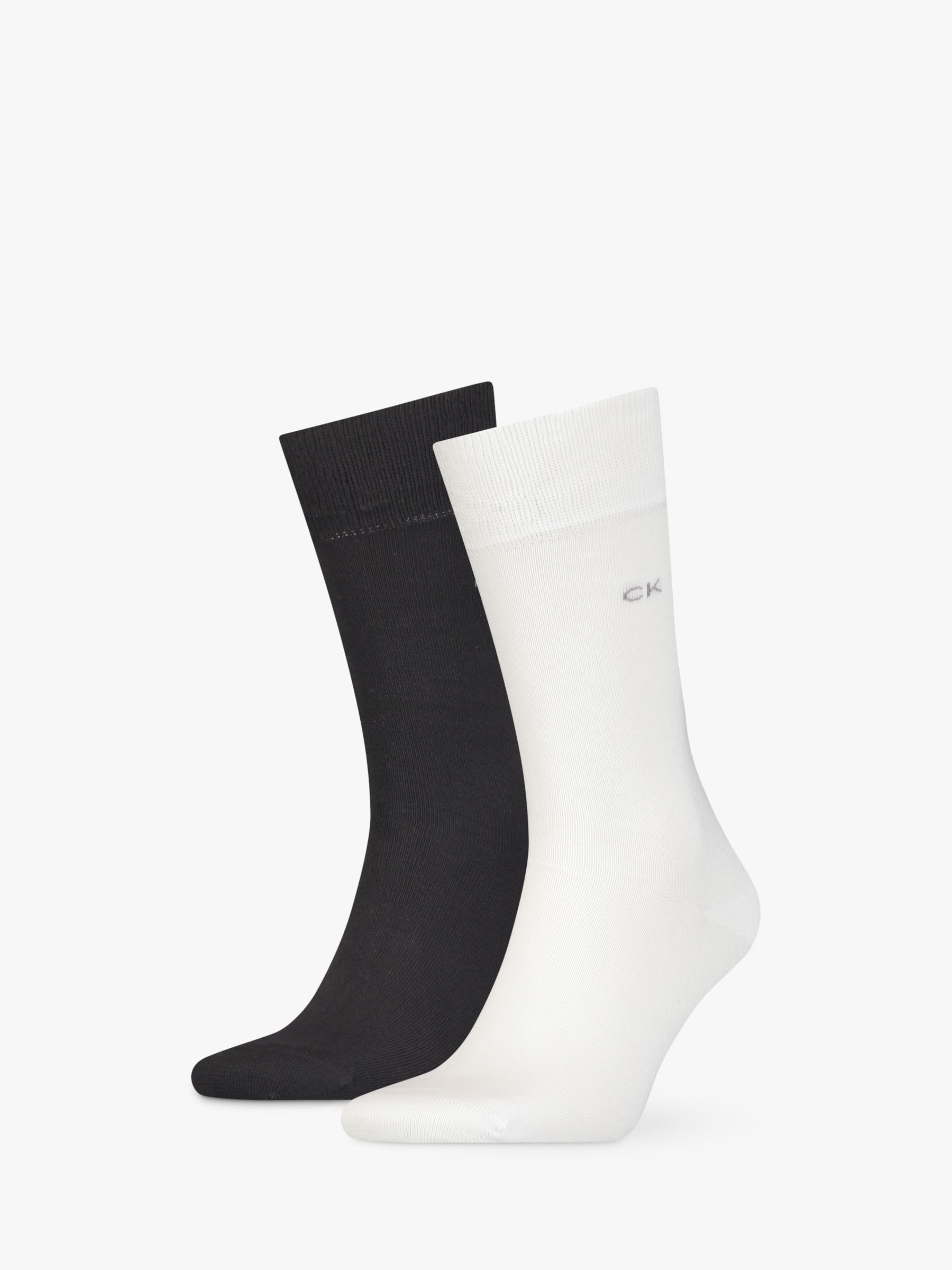 Calvin Klein Flat Knit Cotton Socks, Pack of 2, Black/White at John Lewis &  Partners
