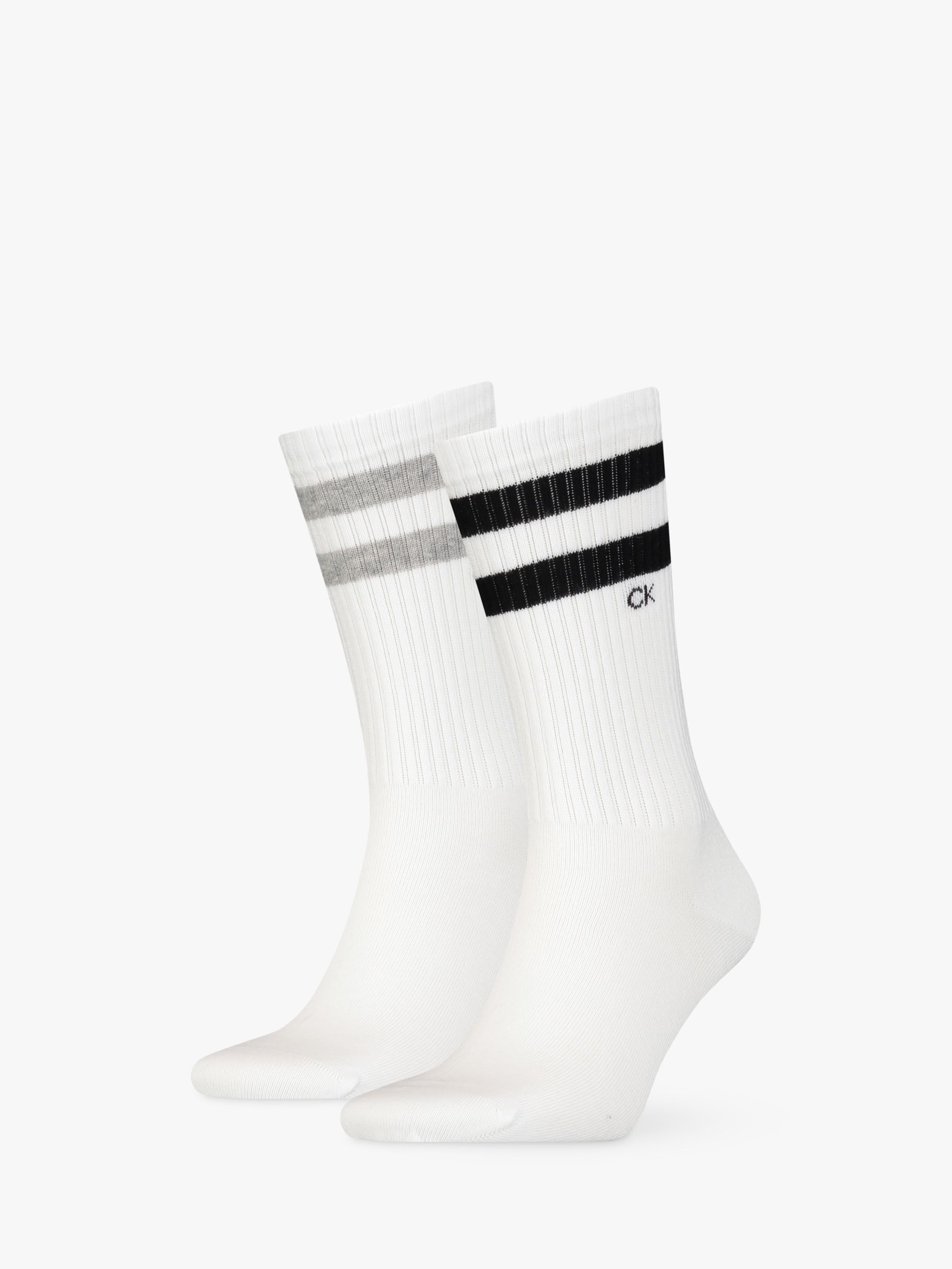 Calvin Klein Crew Stripe Socks, Pack of 2, White at John Lewis & Partners