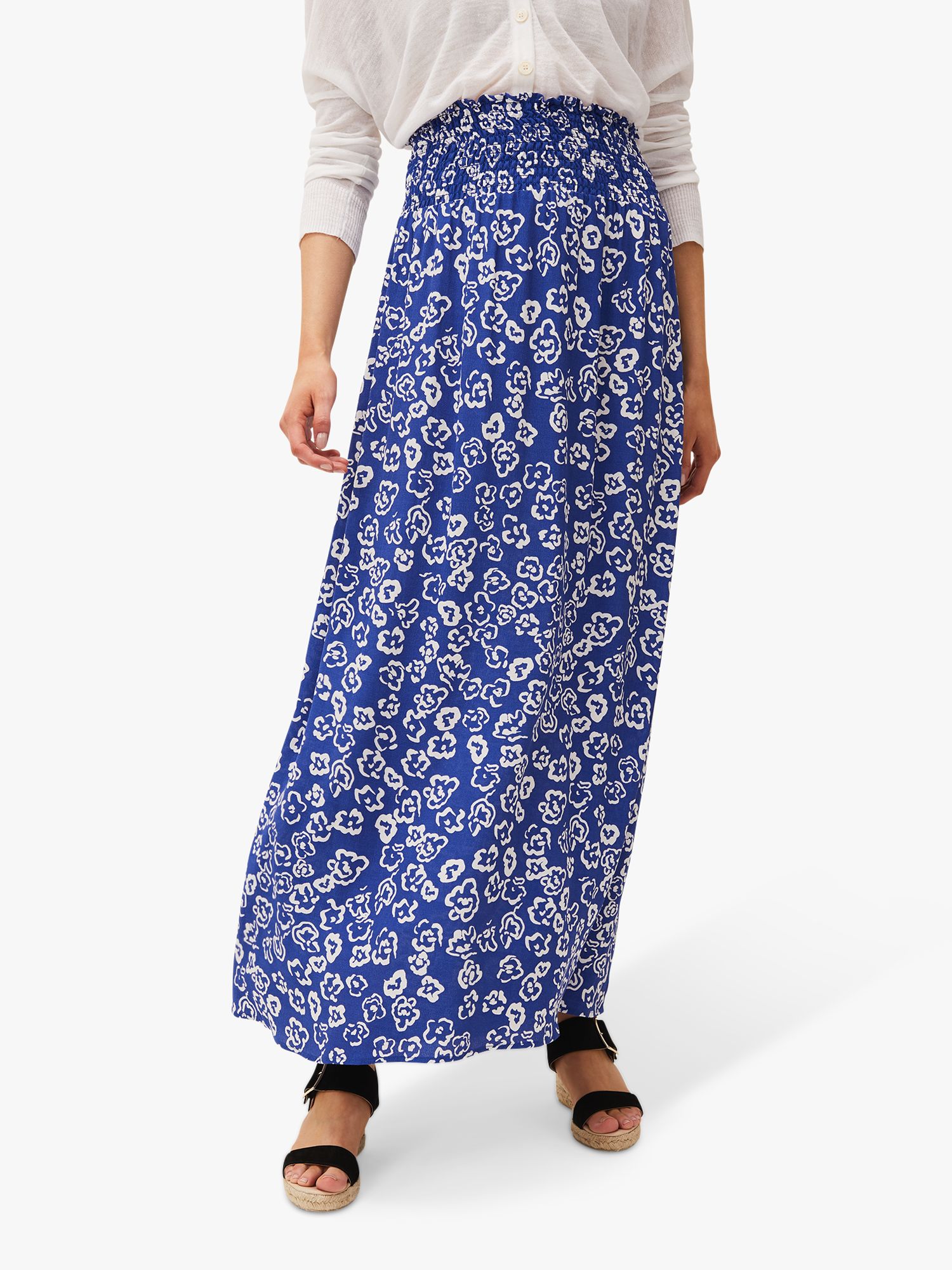 Phase Eight Grace Floral Maxi Skirt, Cobalt/Ivory at John Lewis & Partners