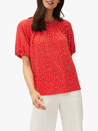 Phase Eight Mia Ditsy Print Puff Sleeve Top, Red