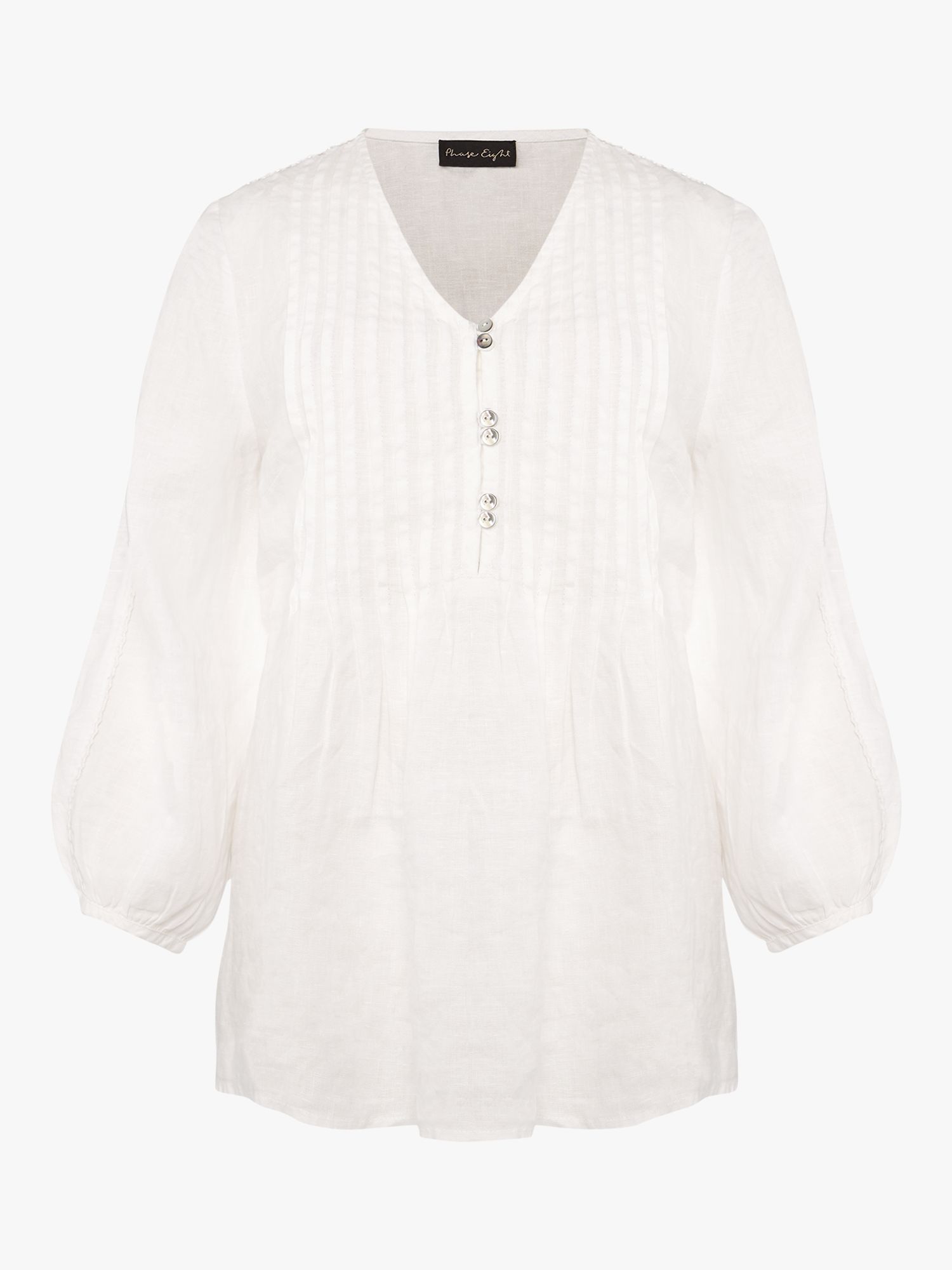 Phase Eight Brianne Linen Pintuck Blouse, White at John Lewis & Partners