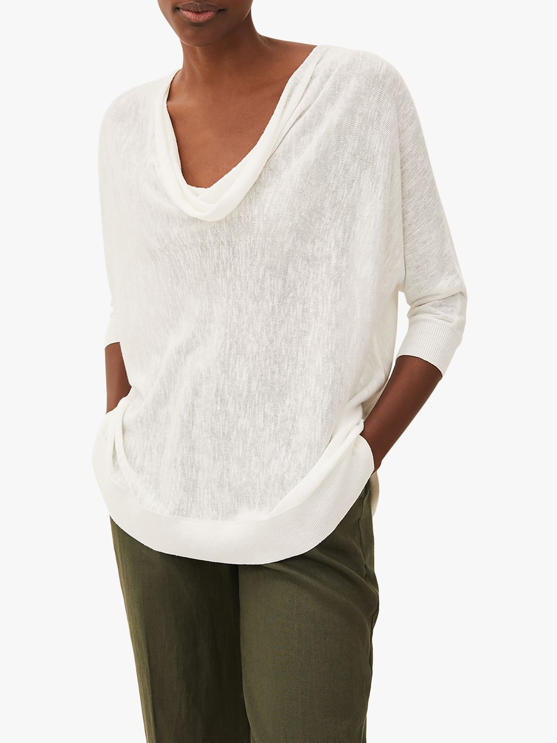 Phase Eight Clare Linen Cowl Neck Knit Top, White
