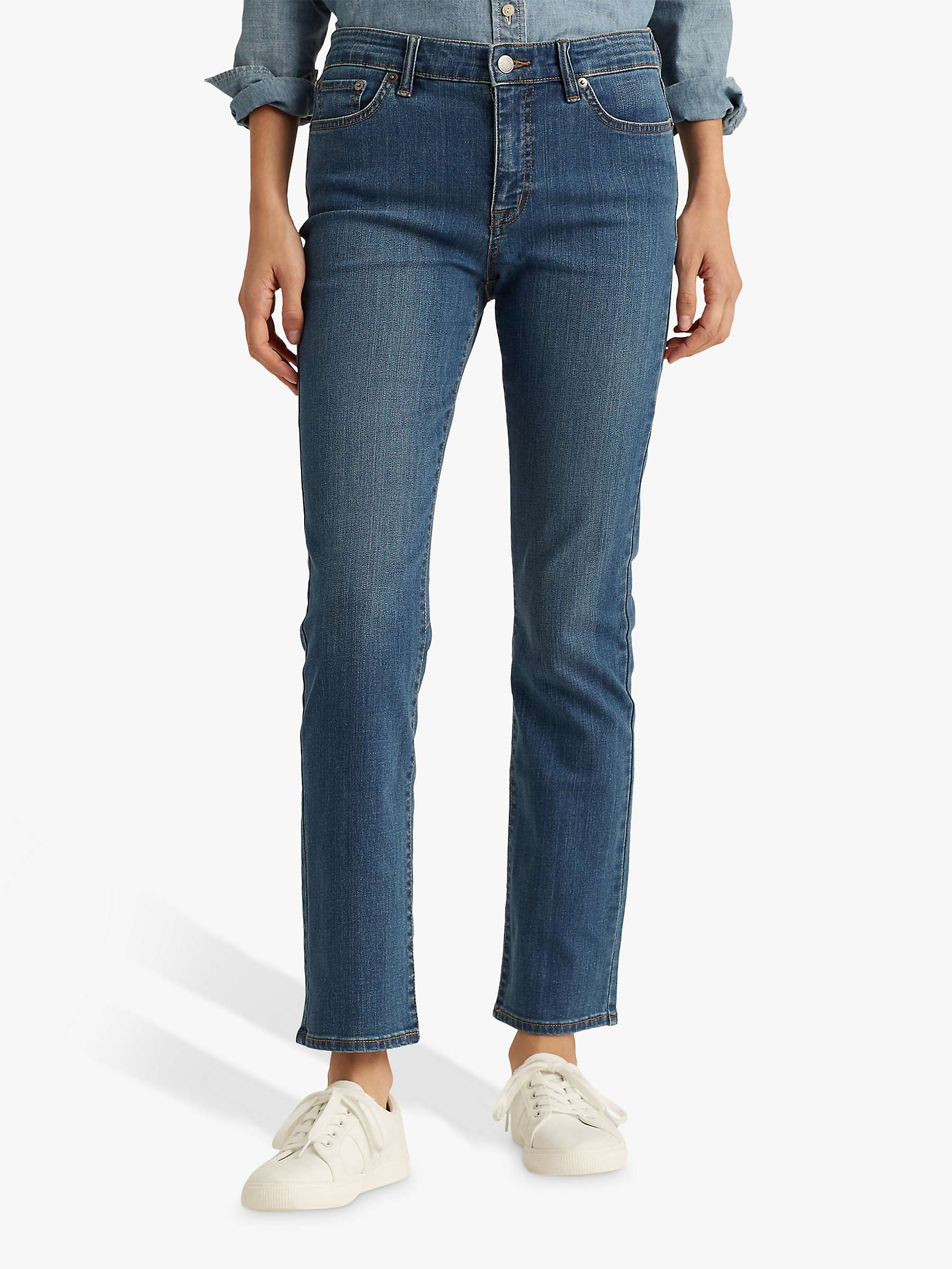 Buy Lauren Ralph Lauren Premier Mid Rise Straight Leg Jeans, Ocean Blue Wash Denim Online at johnlewis.com