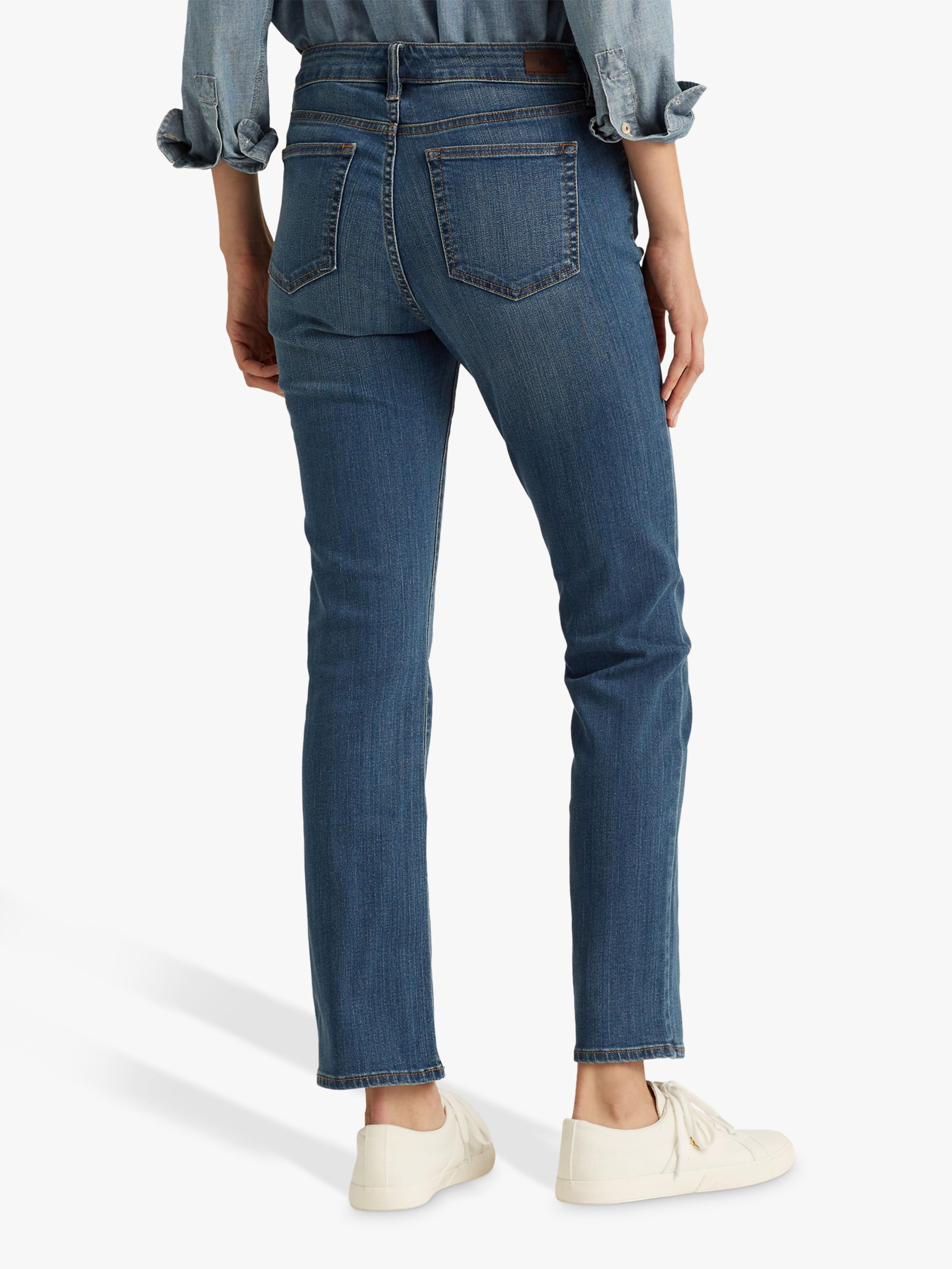 Lauren Ralph Lauren Premier Mid Rise Straight Leg Jeans, Ocean Blue Wash  Denim at John Lewis & Partners