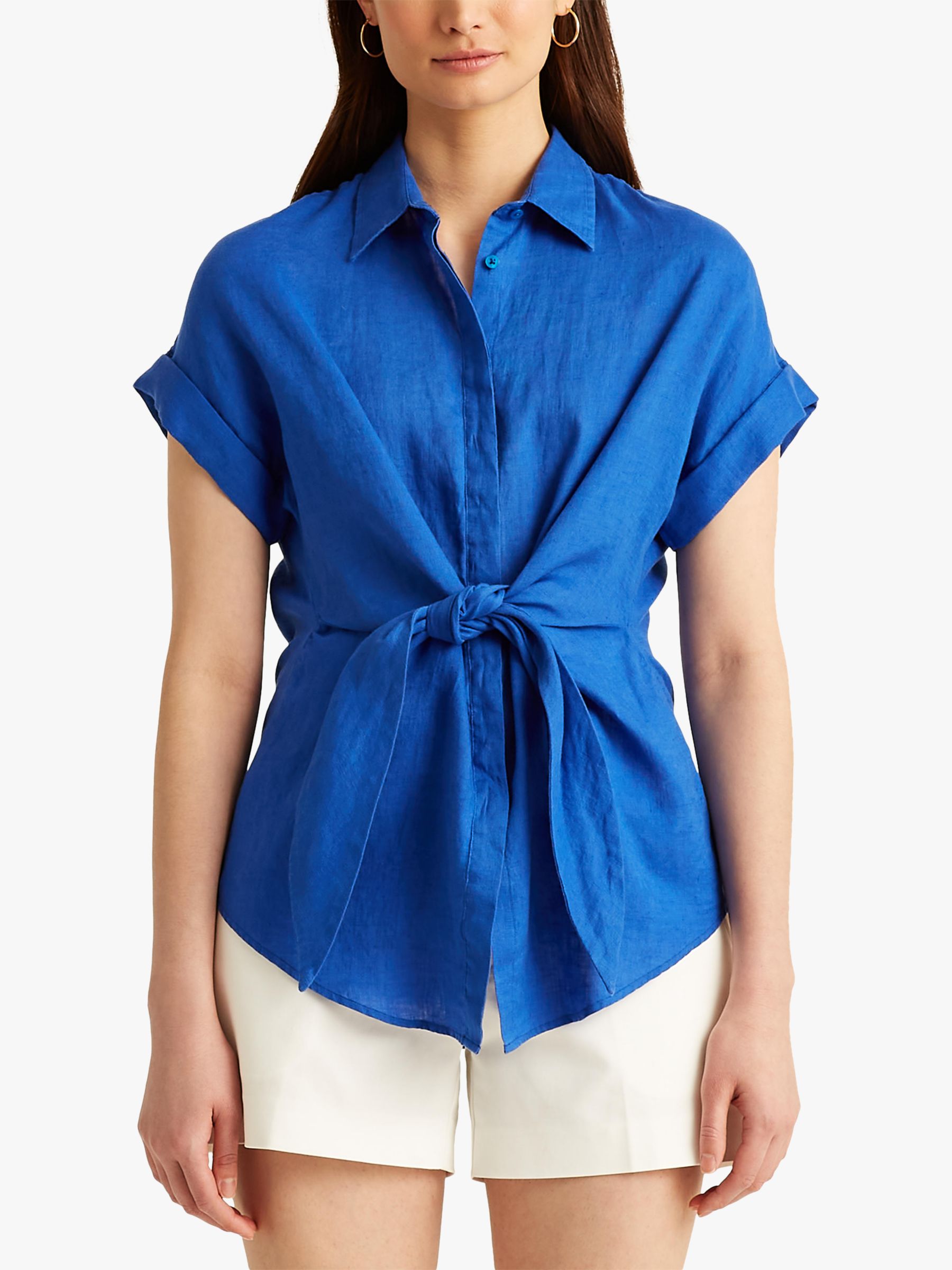 Lauren Ralph Lauren Veanna Tie Front Linen Shirt, Sapphire Star