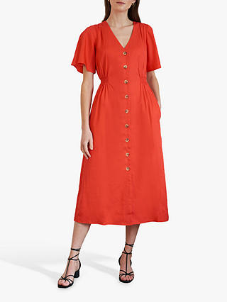 Great Plains Yelena Short Sleeve Midi Dress, Scarlet at John Lewis ...