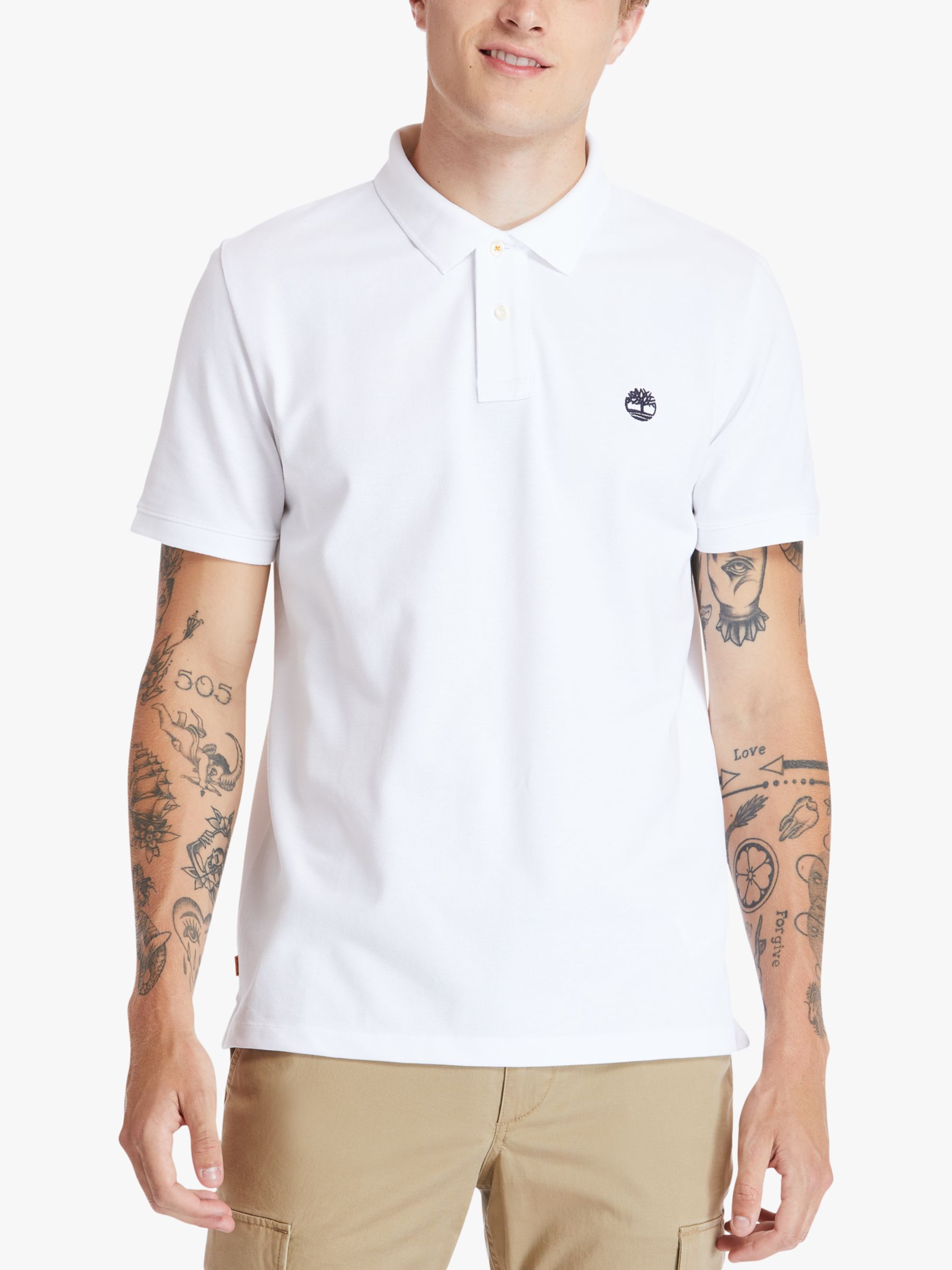 Timberland Embroidered Logo Short Sleeve Polo Shirt, White at John ...