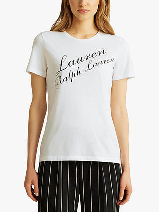 Lauren Ralph Lauren Katlin Script Logo Jersey Tee, White
