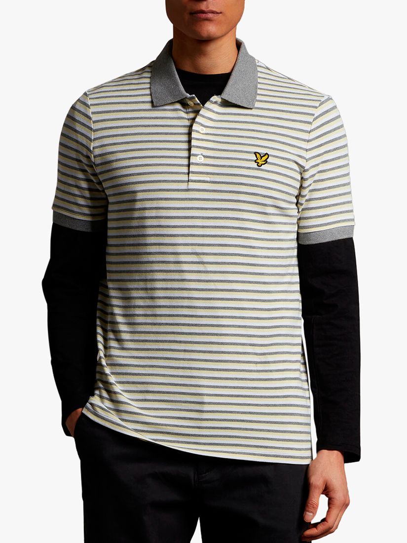 Lyle & Scott Short Sleeve Stripe Polo Shirt, Lemon/Grey, S