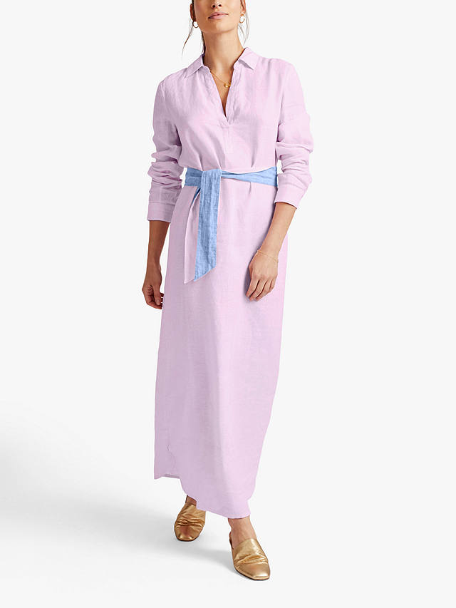 NRBY Chrissie Linen Maxi Shirt Dress, Pink Sorbet at John Lewis & Partners