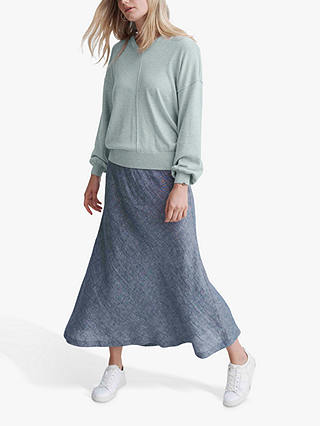 NRBY Tabby Linen Skirt, Blue/Grey Chambray