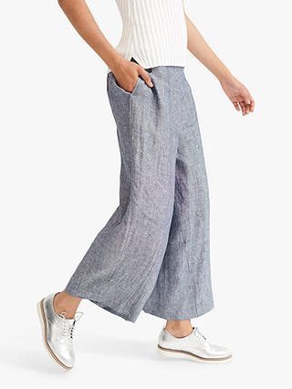 NRBY Chloe Linen Wide Leg Trousers, Blue/Grey Chambray