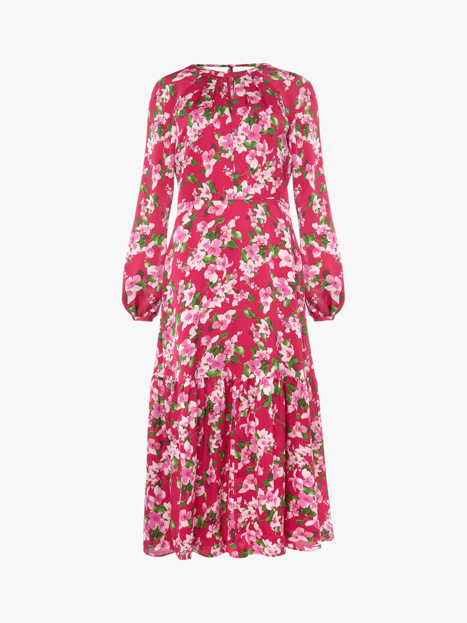 Hobbs Marilyn Floral Midi Dress, Fuchsia/Multi