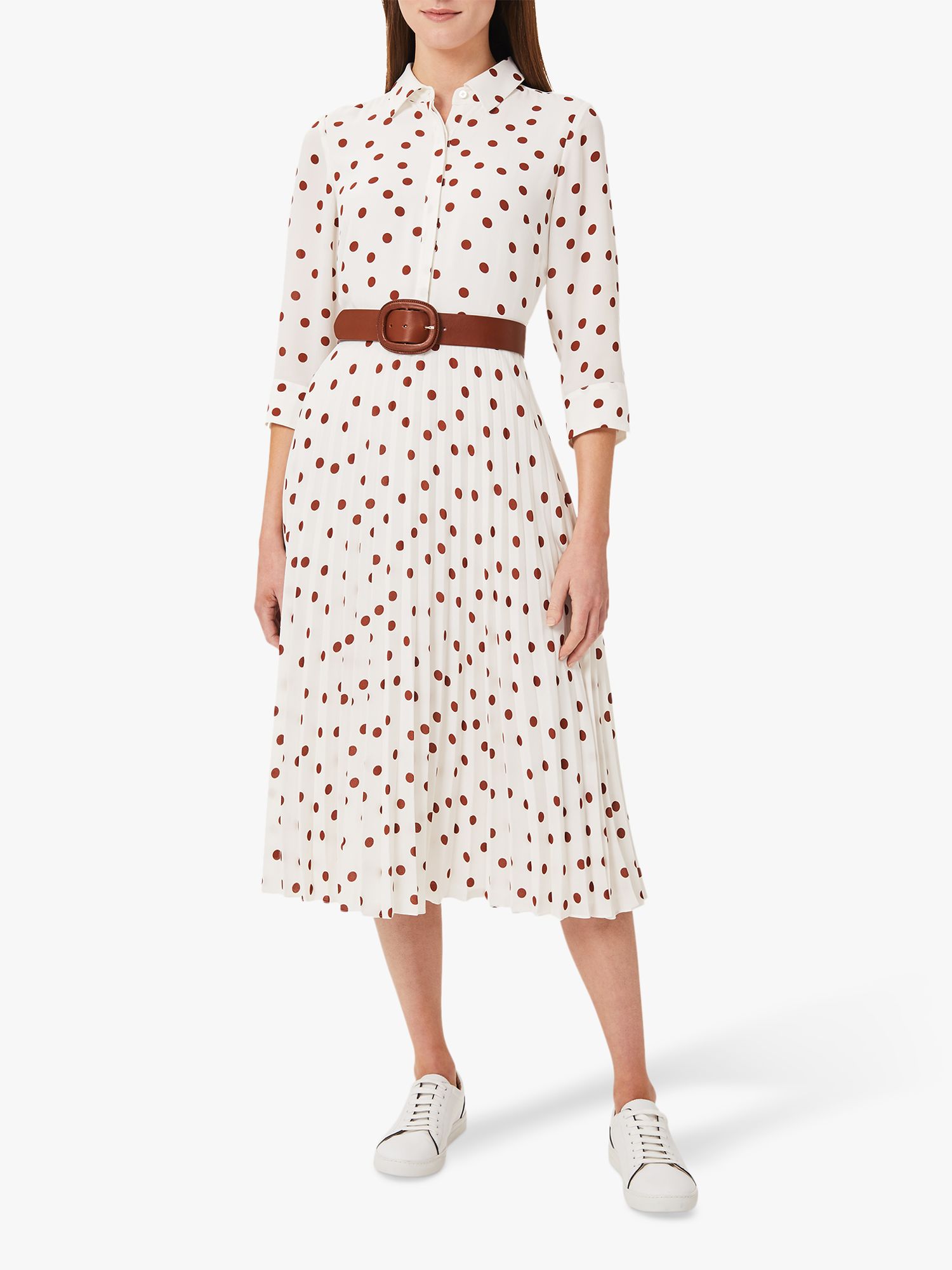 Hobbs Leona Polka Dot Midi Dress, Ivory/Pecan at John Lewis & Partners