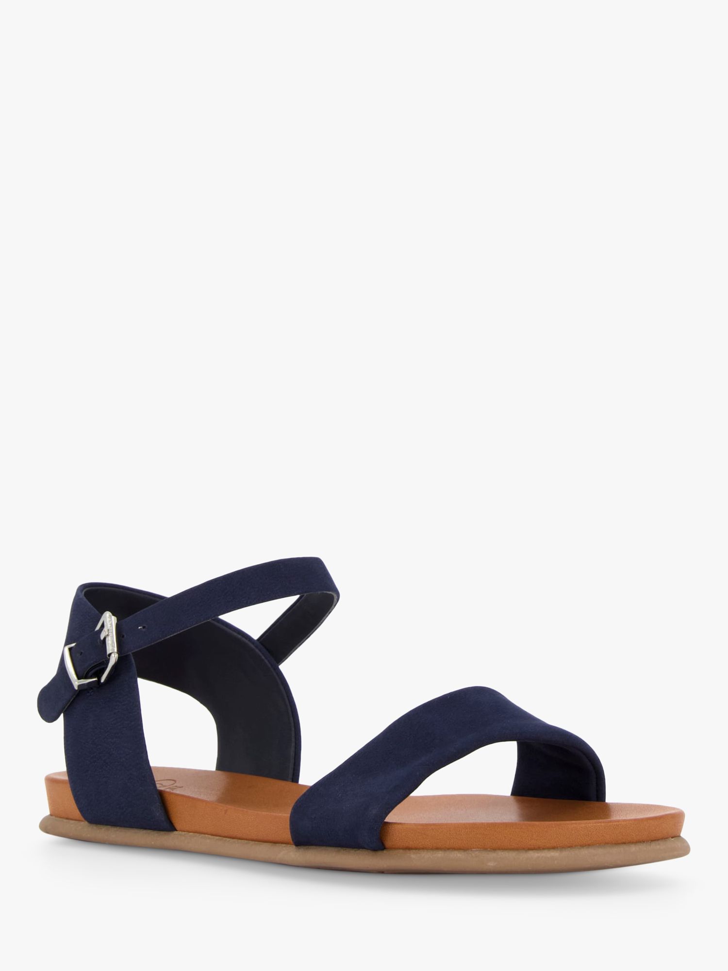 Dune Londons Wide Fit Ankle Strap Nubuck Flat Sandals, Navy at John ...