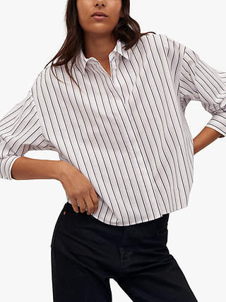 Mango Striped Cropped Cotton Shirt, White