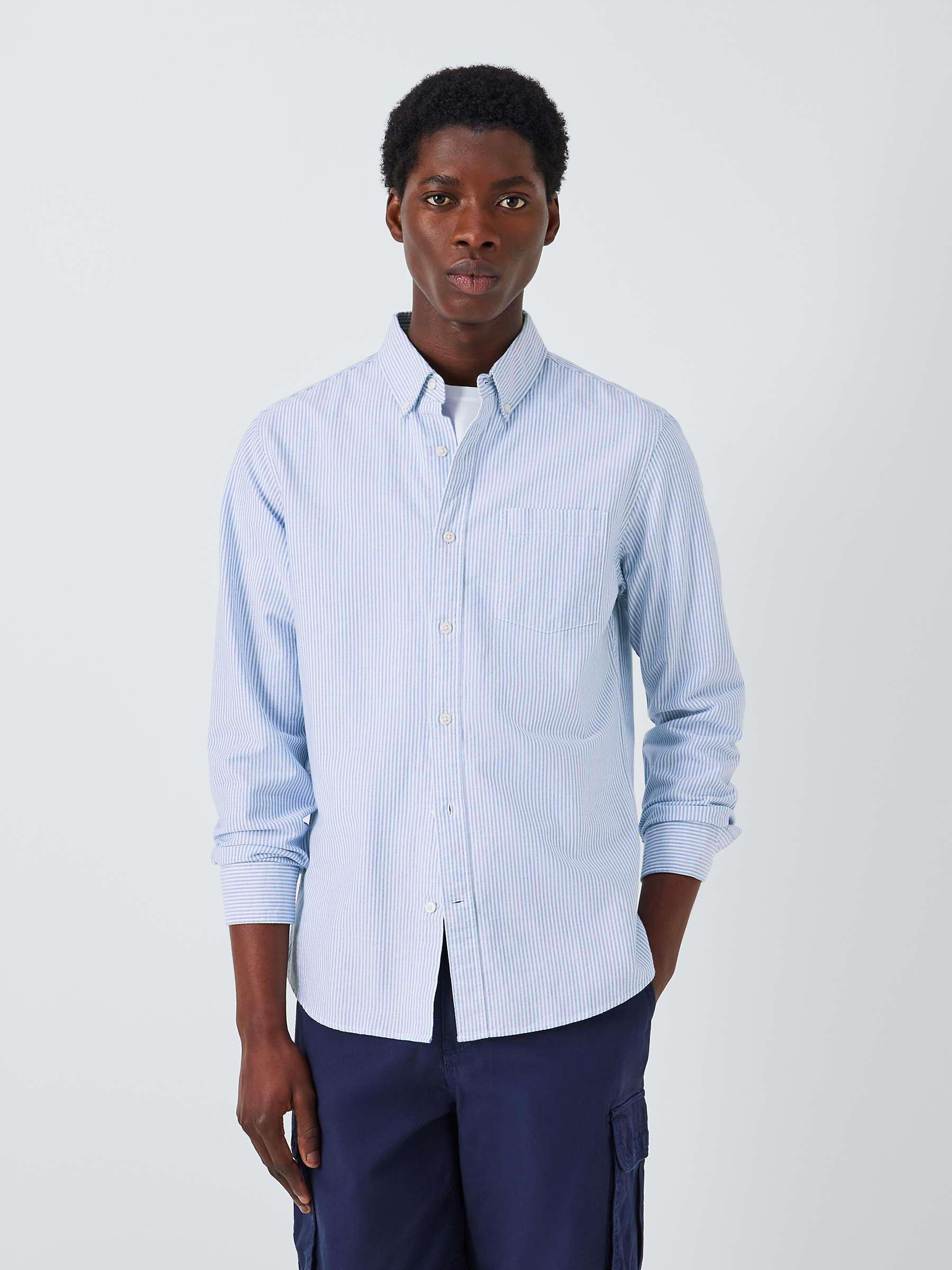 John Lewis Slim Fit Stripe Oxford Shirt, Blue at John Lewis & Partners