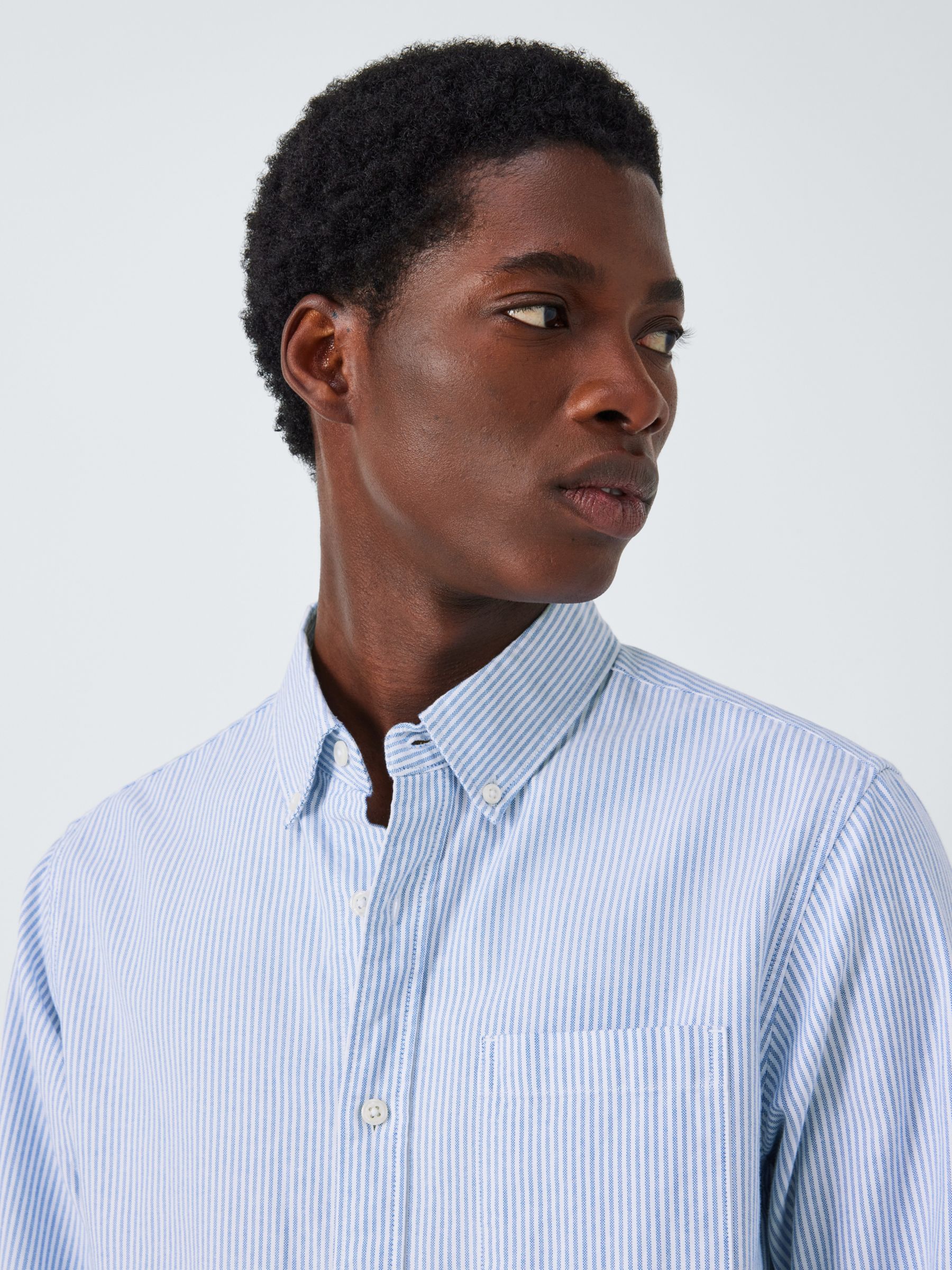 John Lewis Slim Fit Stripe Oxford Shirt, Blue, S