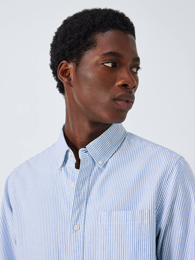 John Lewis Slim Fit Stripe Oxford Shirt, Blue