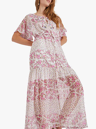 French Connection Ezeke River Daisy Crinkle Maxi Dress, Summer White/Multi