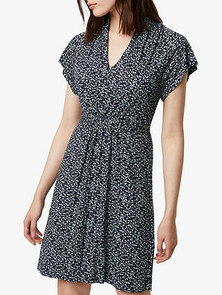 French Connection Bluebell V-Neck Dress, Utility Blue/Multi