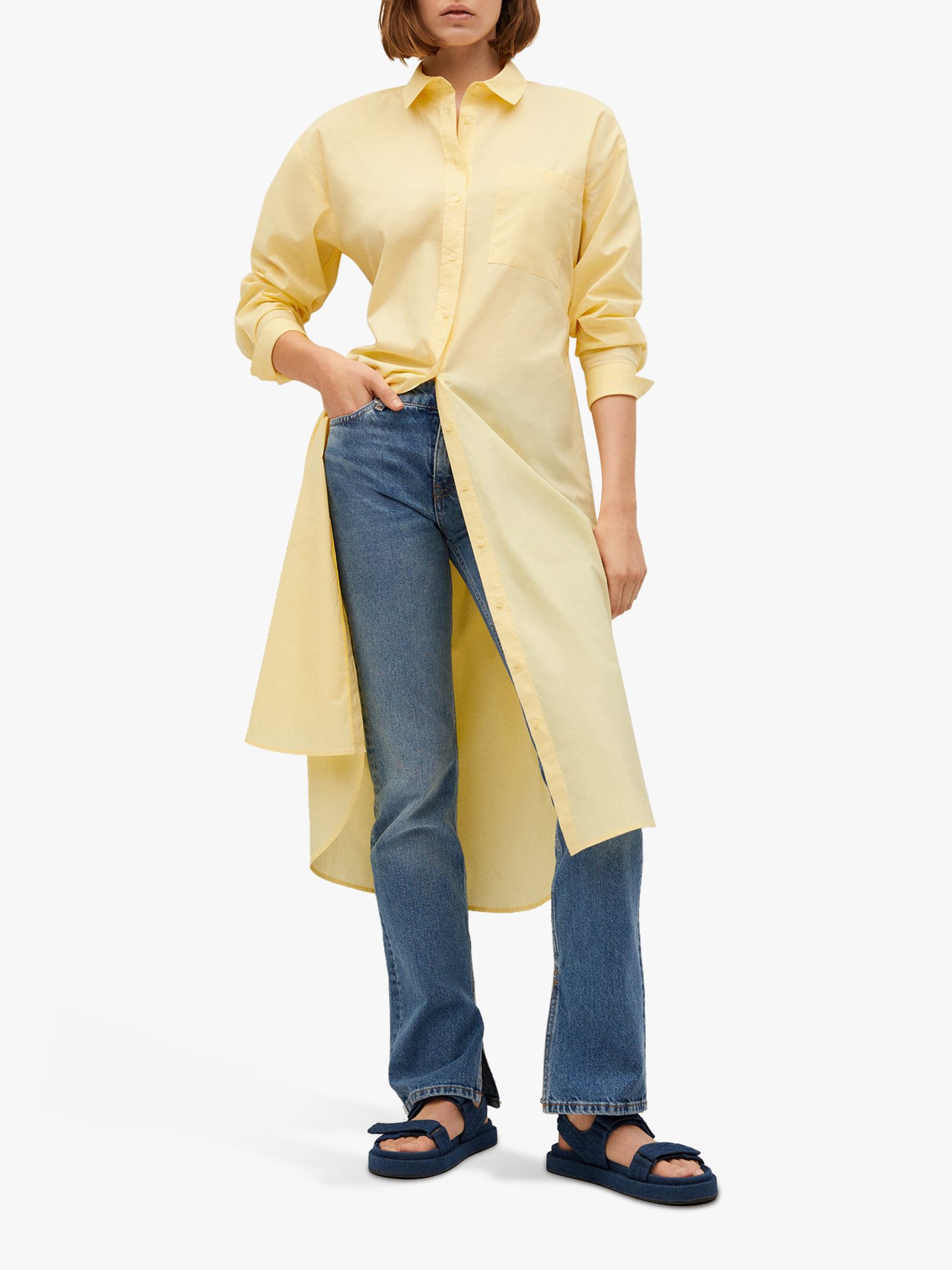 Mango Long Cotton Shirt Dress, Yellow