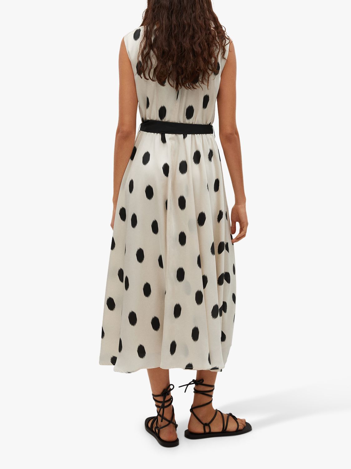 Mango Belted Spot Print Dress, White